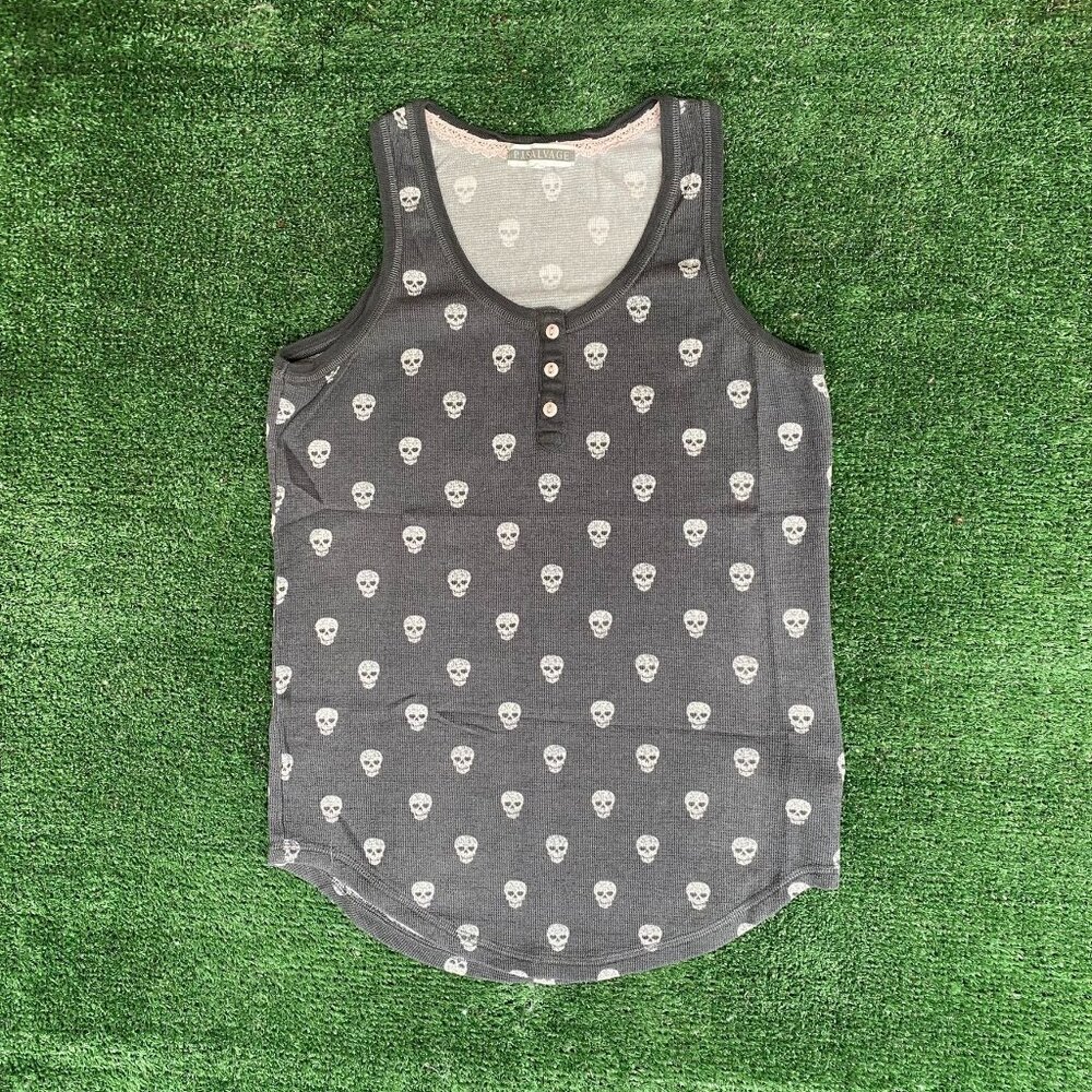 Vintage Y2K Skull Print Tank Goth Coquette Emo Top Tee Shirt